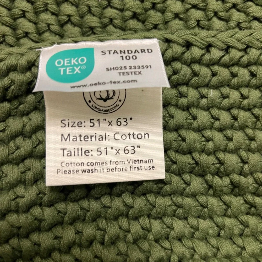 Longhui‎ Bedding Forest Green Chunky Knit Cotton Throw Blanket 66x72 OEKO-TEX